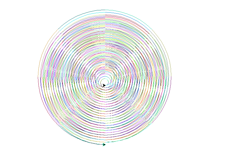 Circular colored triple spiral design using Turtle